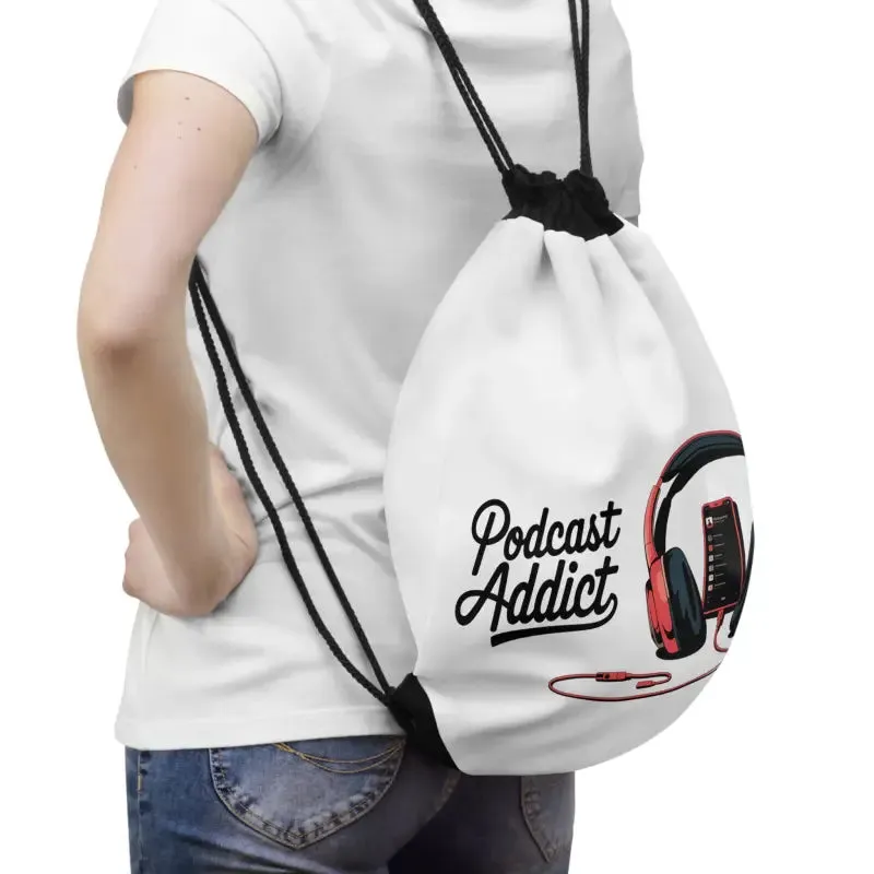 Chic Podcast Addict Drawstring Bag