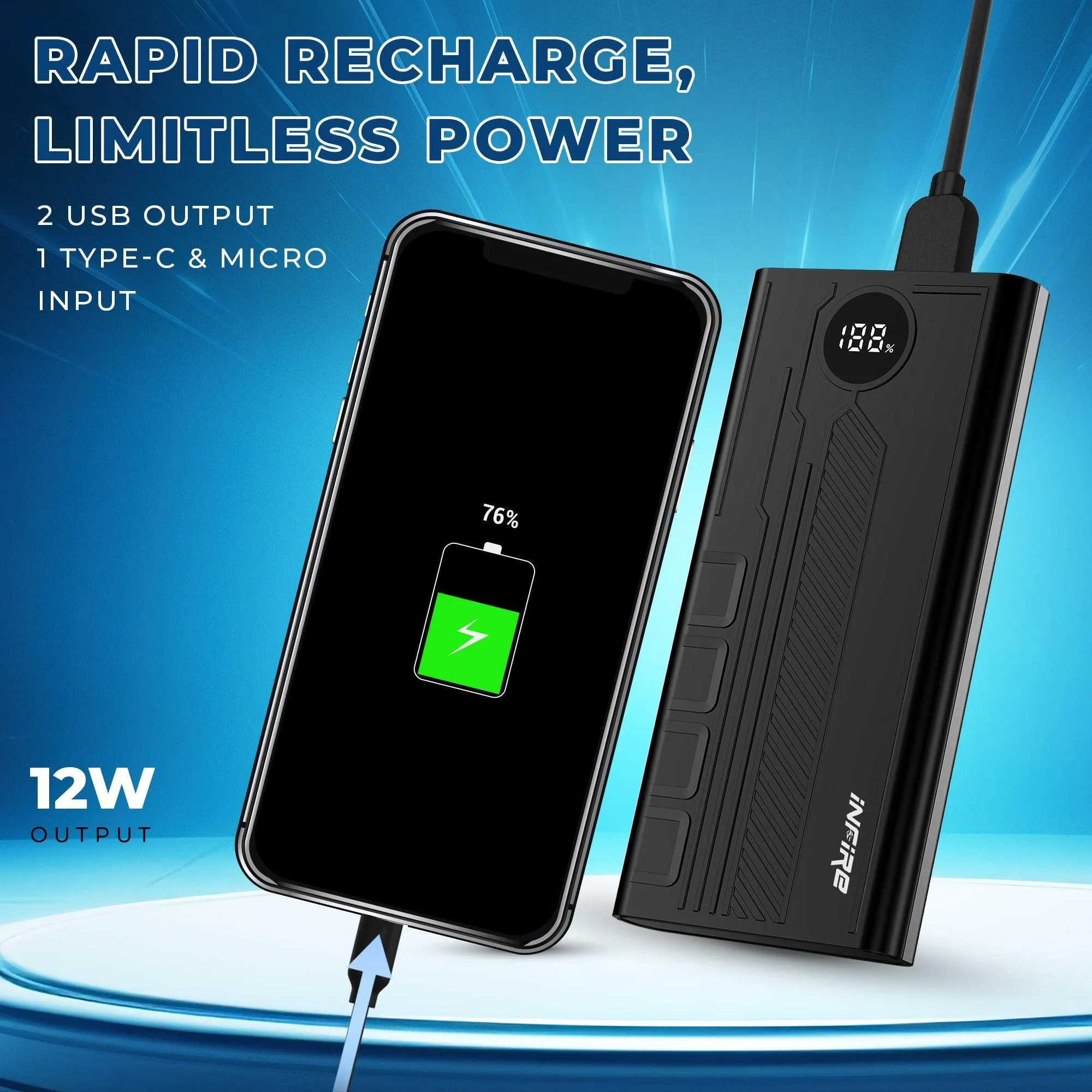 Flash 10000mAh 12W Power Bank With Fast Charging | Dual Output Ports | Dual Input Ports | LED Display
