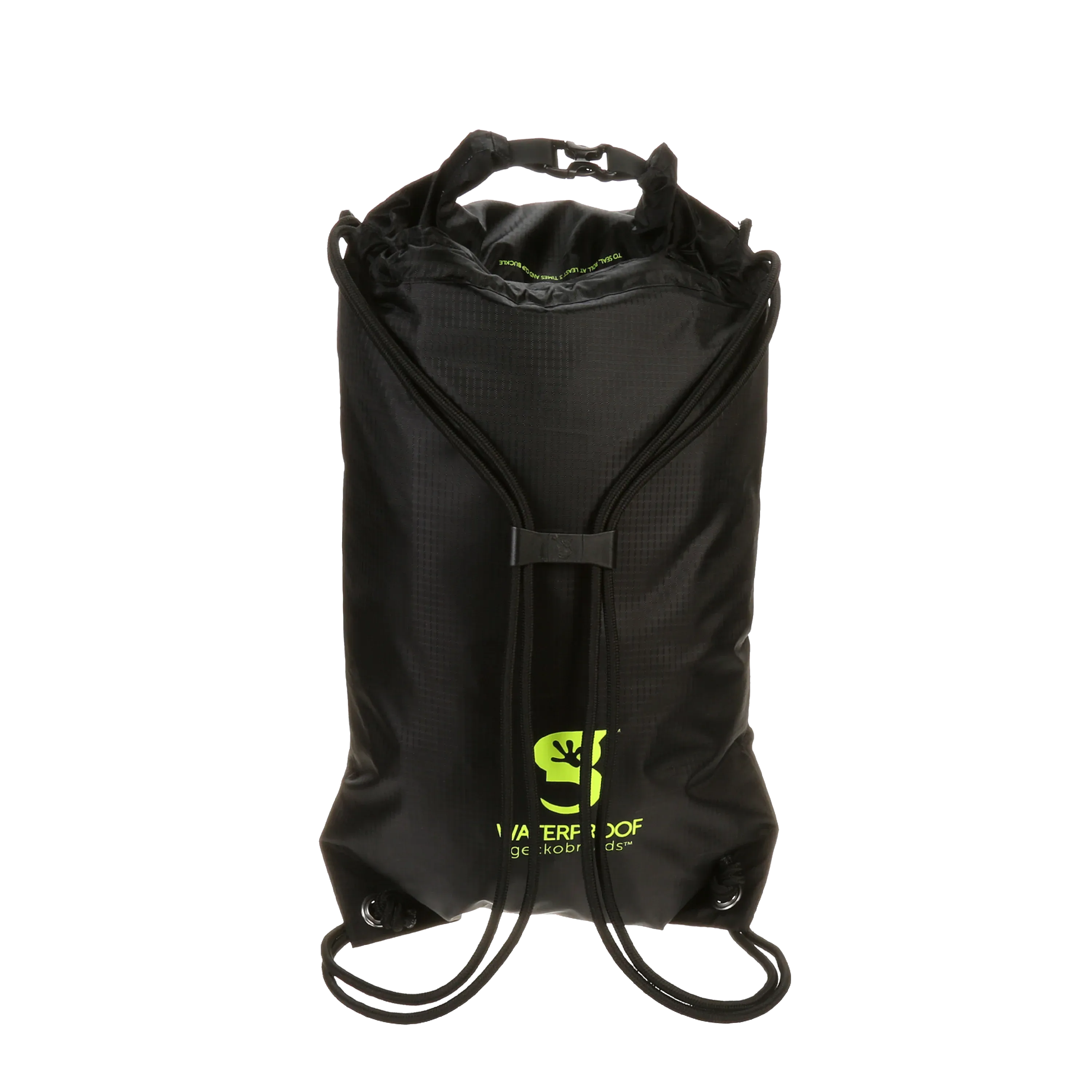 Geckobrands Waterproof 10L Drawstring Backpack-Black and Neon Green
