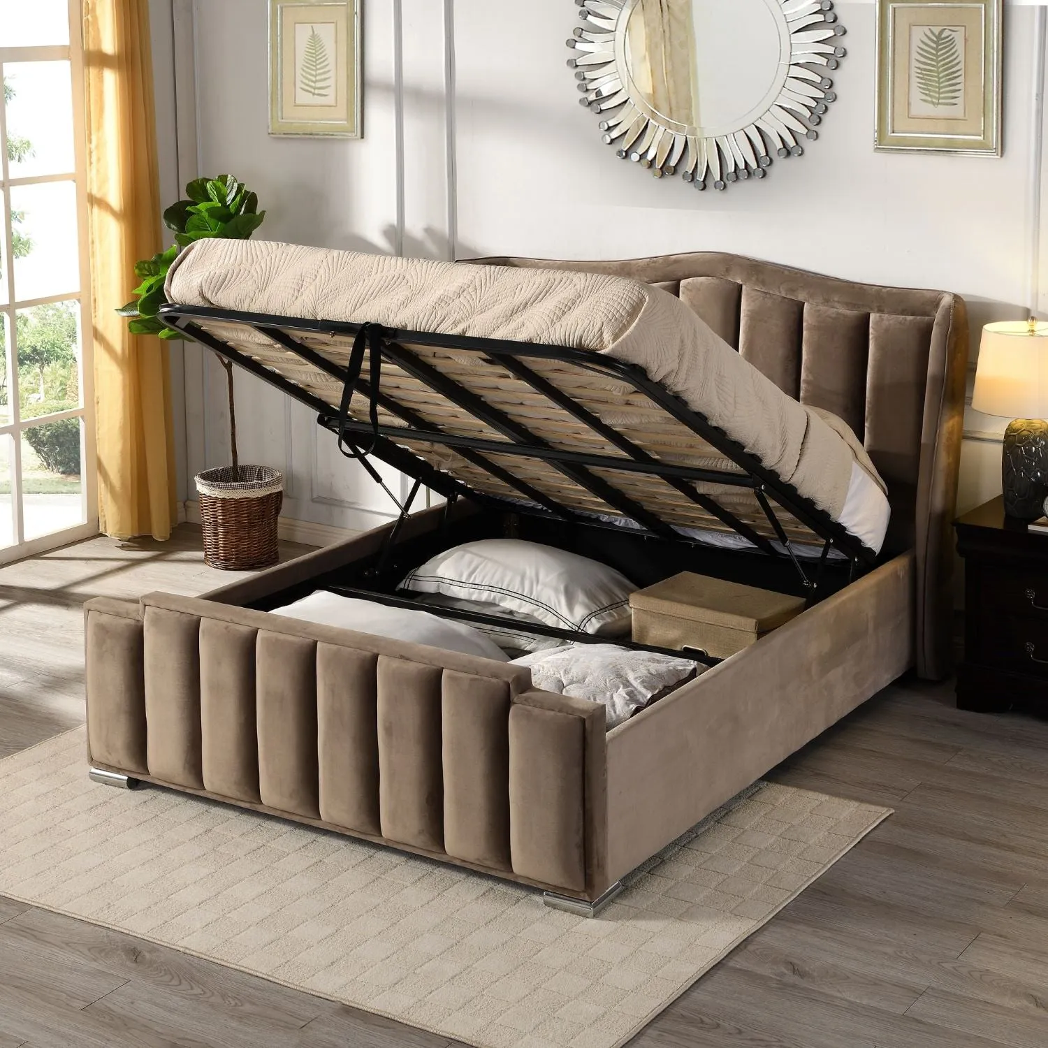 Glendale Ottoman King Size Bed Mink