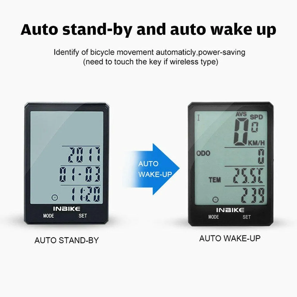 INBIKE 2.8 inch Bike Wireless Computer Multifunction Rainproof Riding Bicycle Odometer Cycling Speedometer Stopwatch Backlight Display