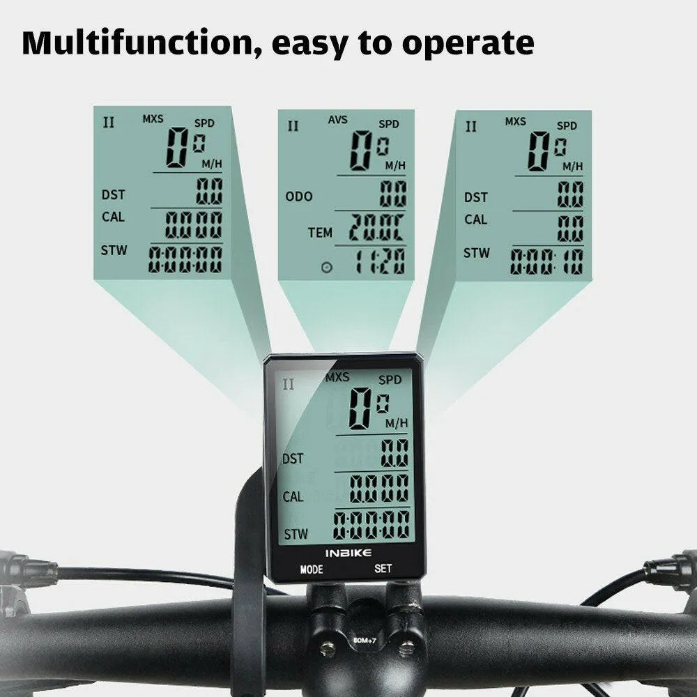 INBIKE 2.8 inch Bike Wireless Computer Multifunction Rainproof Riding Bicycle Odometer Cycling Speedometer Stopwatch Backlight Display