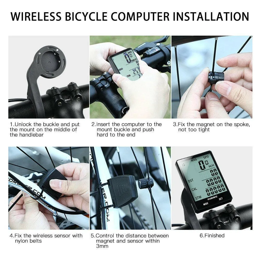 INBIKE 2.8 inch Bike Wireless Computer Multifunction Rainproof Riding Bicycle Odometer Cycling Speedometer Stopwatch Backlight Display