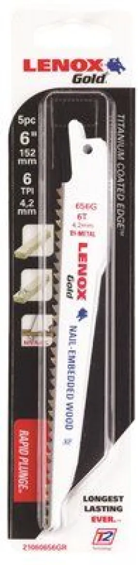 Lenox Gold 656Gr Reciprocating Wood Blade 6T 6 Inch  5 Per Pack