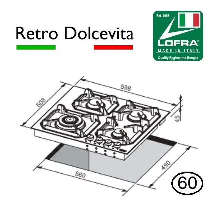 LOFRA DOLCEVITA 60 HRBP6GO CHR Retro White 4 Burner Low Profile Gas Hob 60cm