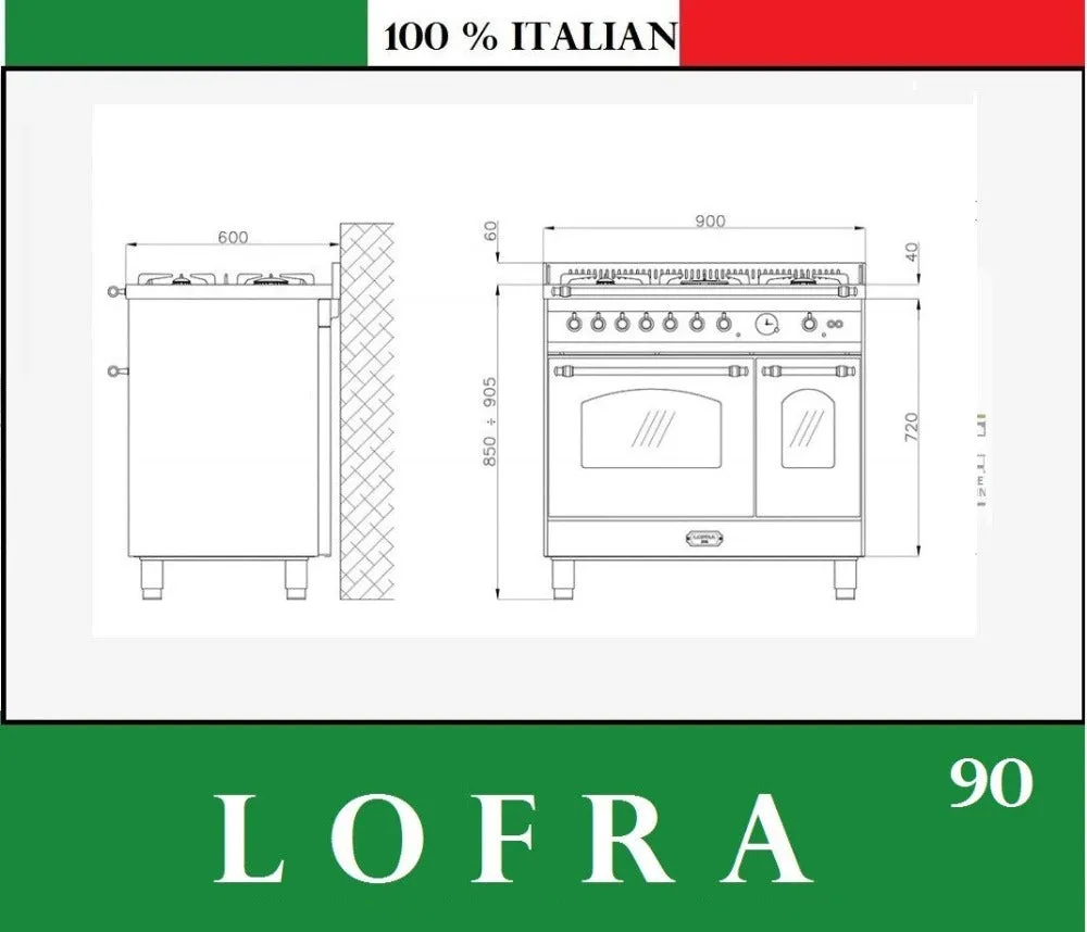 Lofra Italia 90D ABI G96WMFTA AEO Cream Gas Dual Fuel Range Cooker 90cm