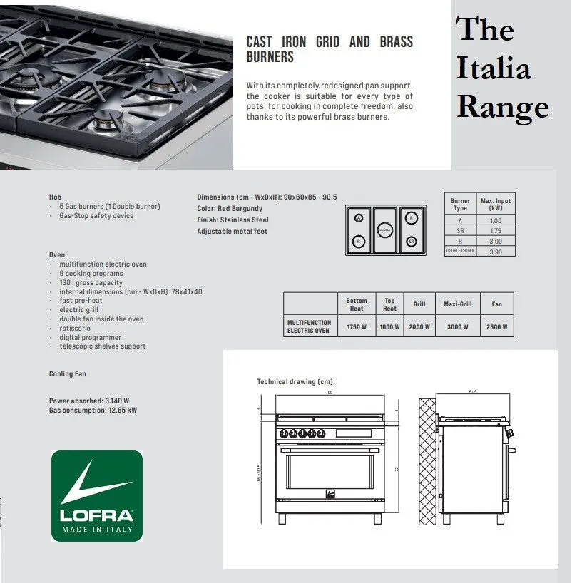 Lofra Italia 90D ABI G96WMFTA AEO Cream Gas Dual Fuel Range Cooker 90cm