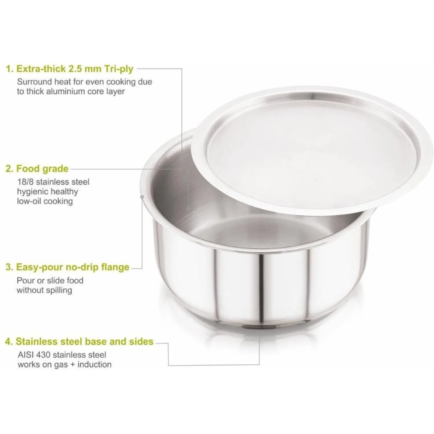 Magnus Triply Stainless Steel Tope with Induction Bottom Tope with Lid 4.15 L capacity 22 cm diameter