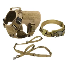 Military Dog Tactical Harness, Collar & Leash Set - Brown