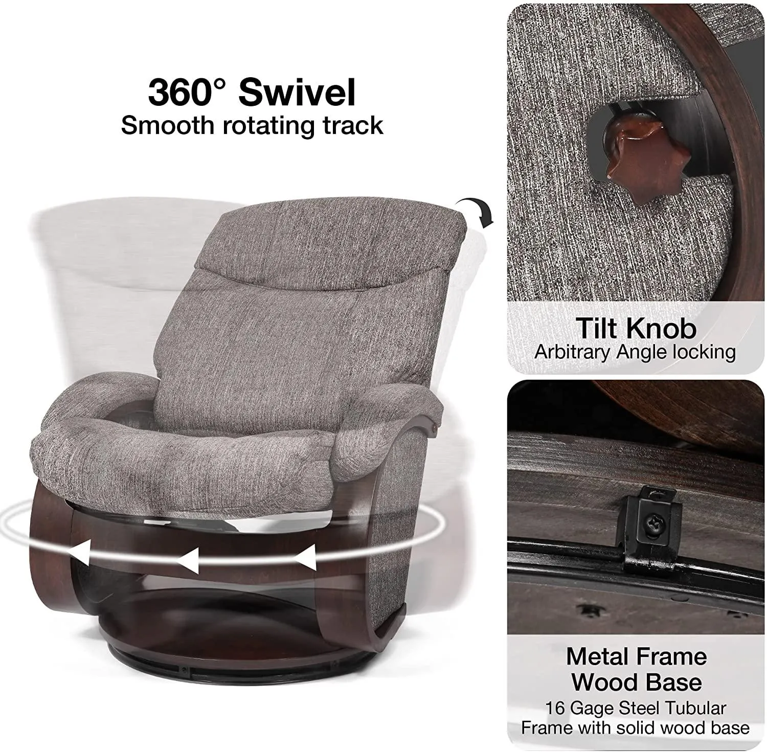 Modern Grey Swivel Recliner Chair with Ottoman Set for Ultimate Comfort and Style