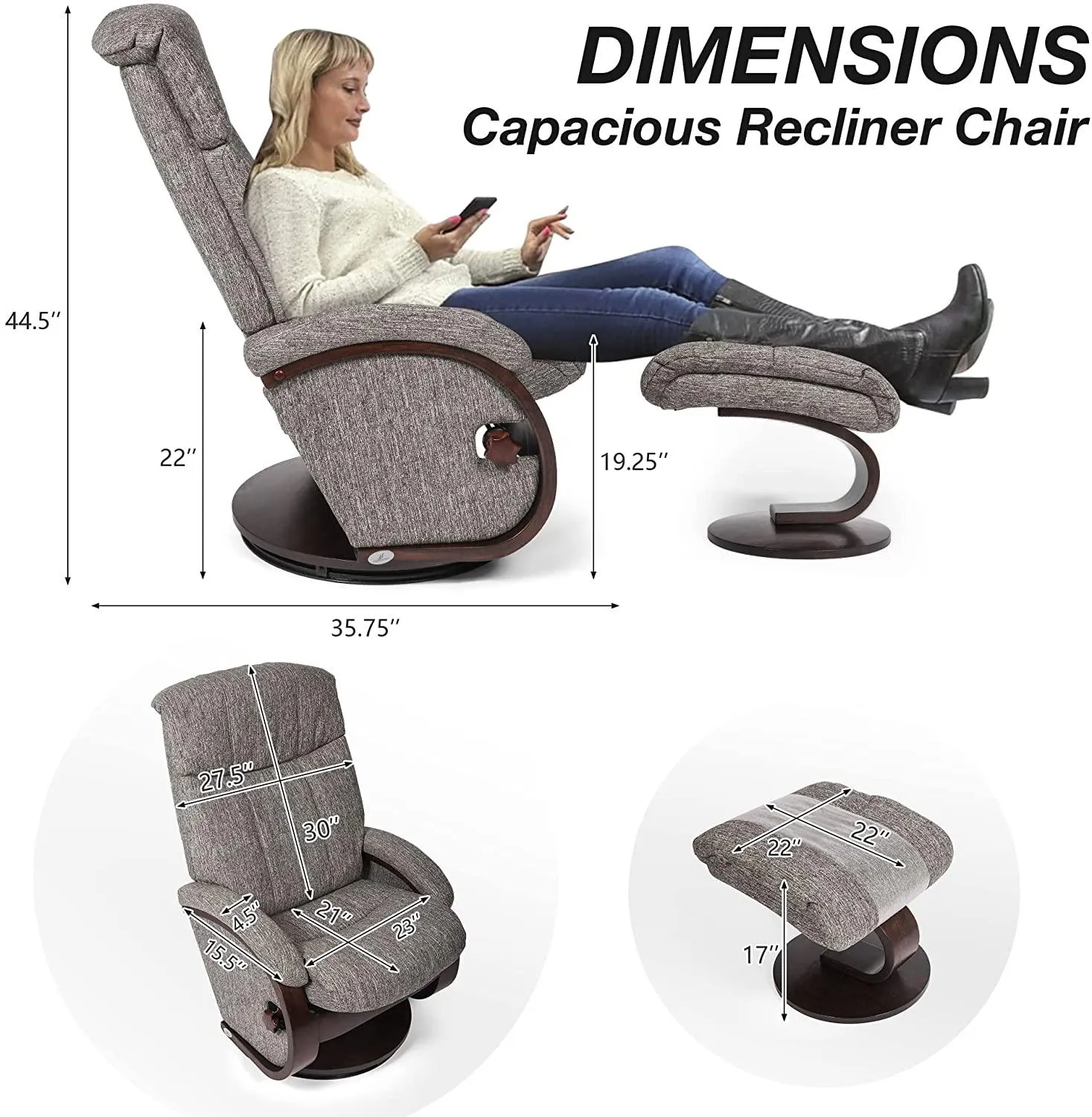 Modern Grey Swivel Recliner Chair with Ottoman Set for Ultimate Comfort and Style