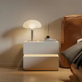 Modern White Smart LED Night Stand with Wireless Charging Station, Bedside Table with Light, 2-Drawer Nightstand with USB Ports.
