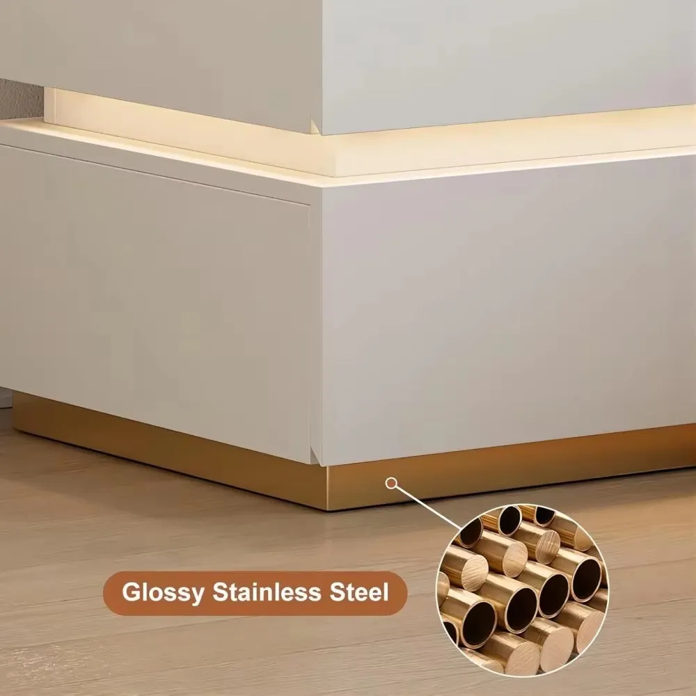 Modern White Smart LED Night Stand with Wireless Charging Station, Bedside Table with Light, 2-Drawer Nightstand with USB Ports.