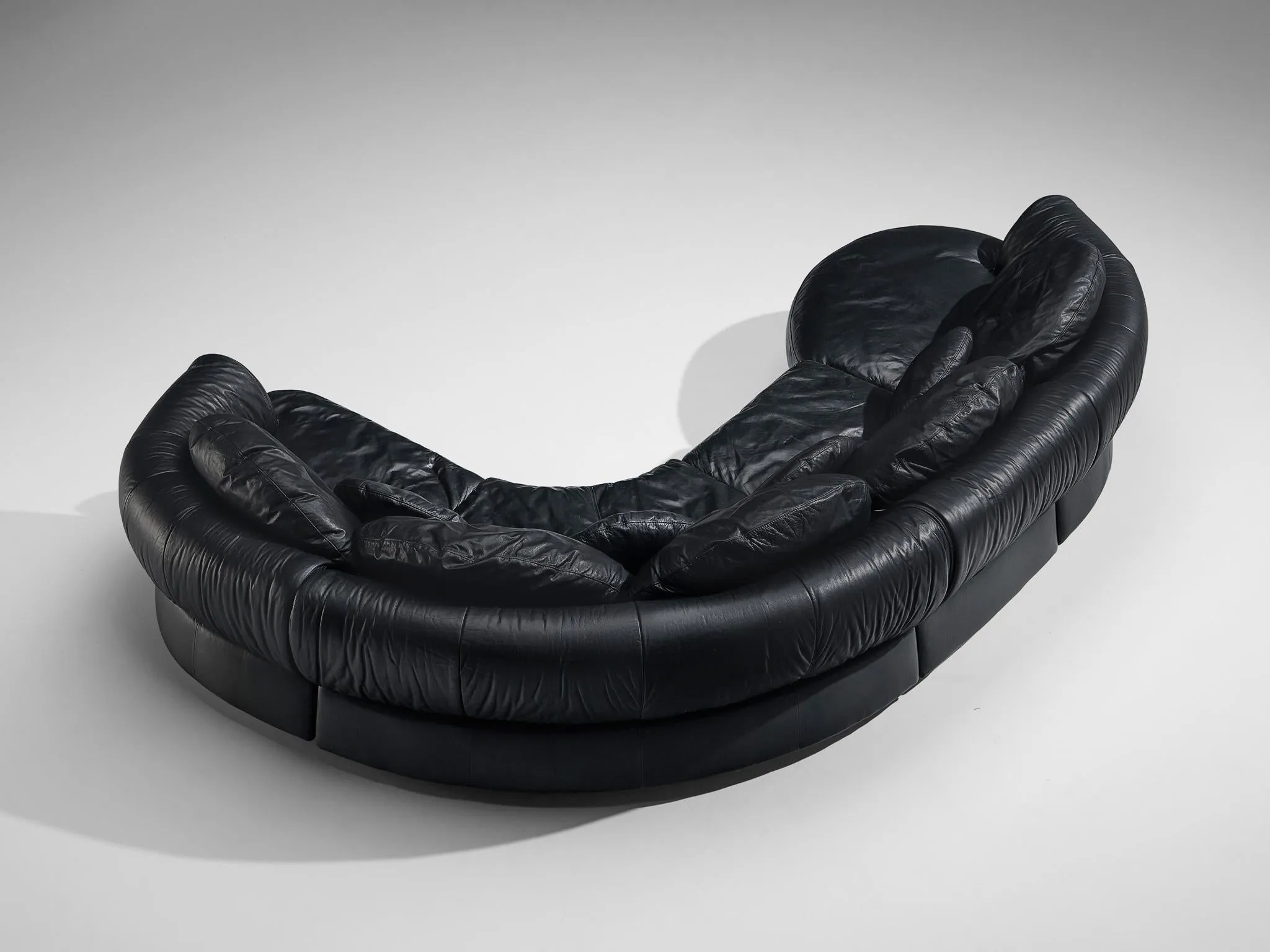 Organically Shaped Post-Modern Sectional Sofa in Black Leather