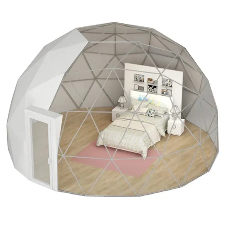 Outdoors PVC Prefab Glamping Dome house Tent Hotel Luxury Geodesic Dome Tent with Bathroom Sunlight