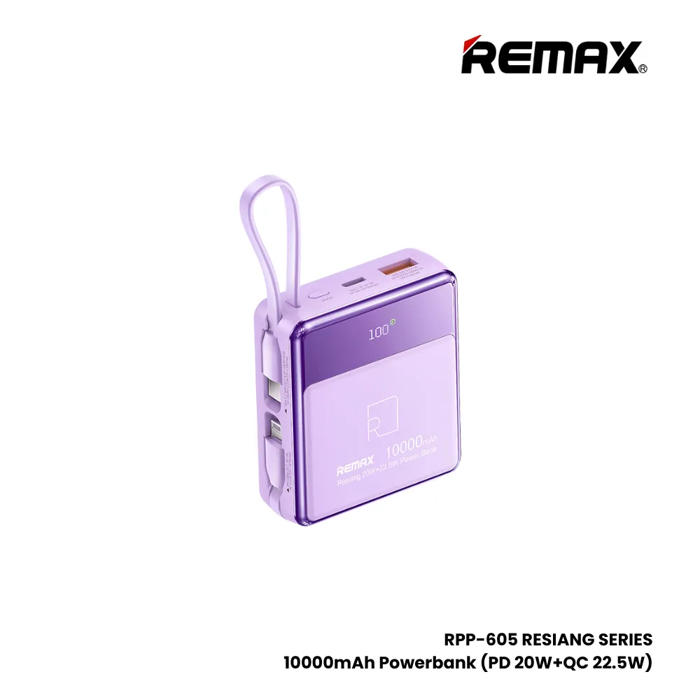REMAX RPP-605 Resiang Series 10000mAh PD QC Fast Charging Power Bank(PD 20W QC 22.5W) - Purple