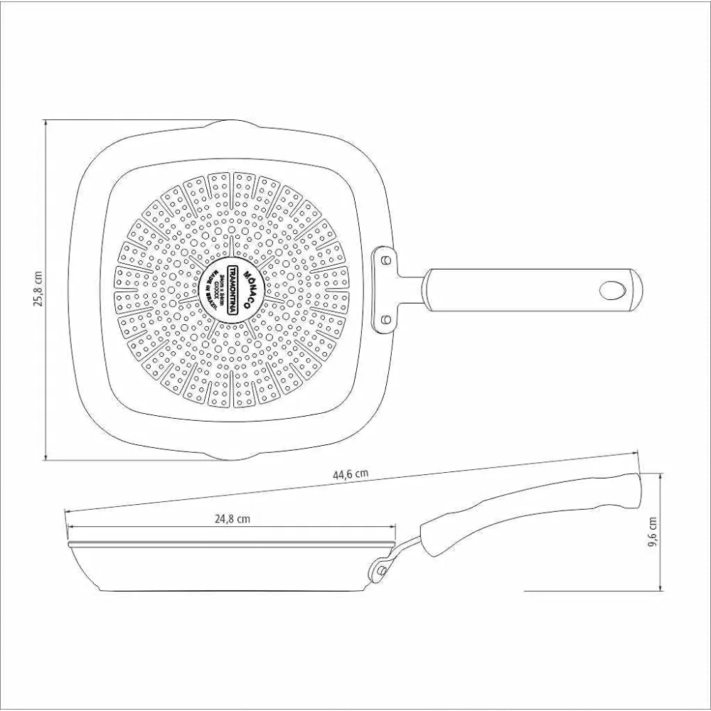Tramontina Brazil  Monaco Induction 24cm 1.5L Black Aluminum Skillet Grill with Interior and Exterior Starflon Premium PFOA Free Nonstick Coating