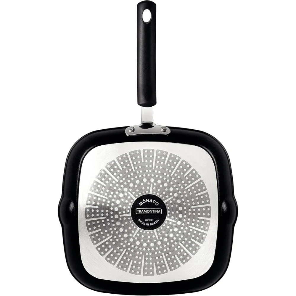 Tramontina Brazil  Monaco Induction 24cm 1.5L Black Aluminum Skillet Grill with Interior and Exterior Starflon Premium PFOA Free Nonstick Coating