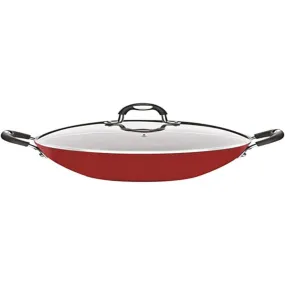 Tramontina Brazil  Monaco Induction 32cm 4.5L Aluminum Wok with Interior Starflon Premium PFOA Free Nonstick Coating and Exterior Red Silicon Coating