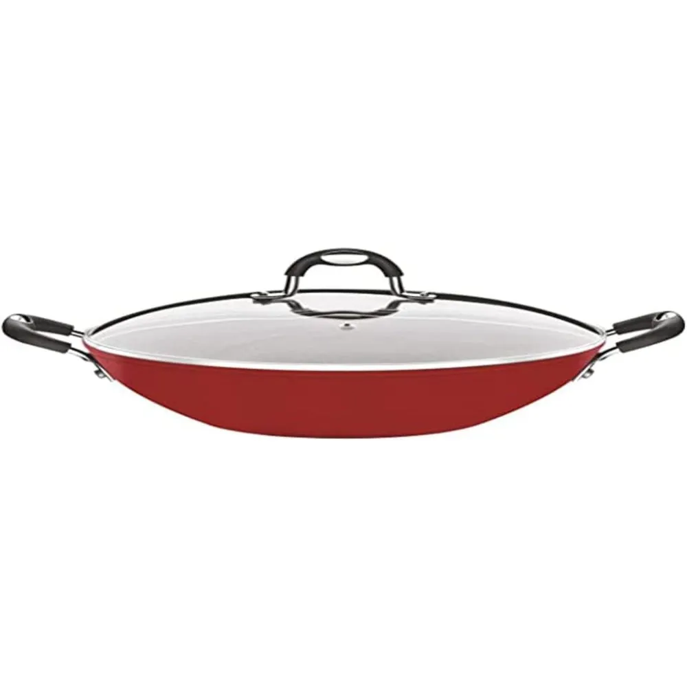 Tramontina Brazil  Monaco Induction 32cm 4.5L Aluminum Wok with Interior Starflon Premium PFOA Free Nonstick Coating and Exterior Red Silicon Coating