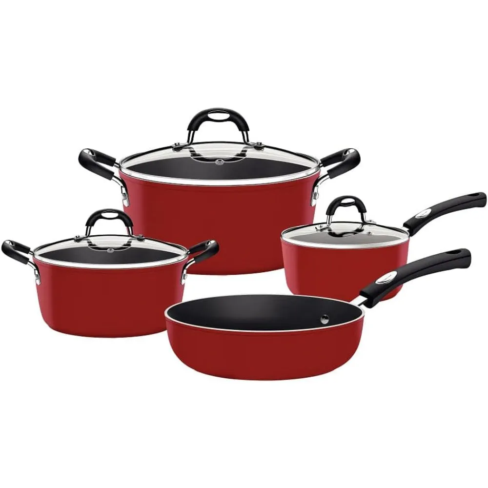 Tramontina Brazil  Monaco Induction 7 Pieces Black Aluminum Cookware Set with Interior and Exterior Starflon Premium PFOA Free Nonstick Coating