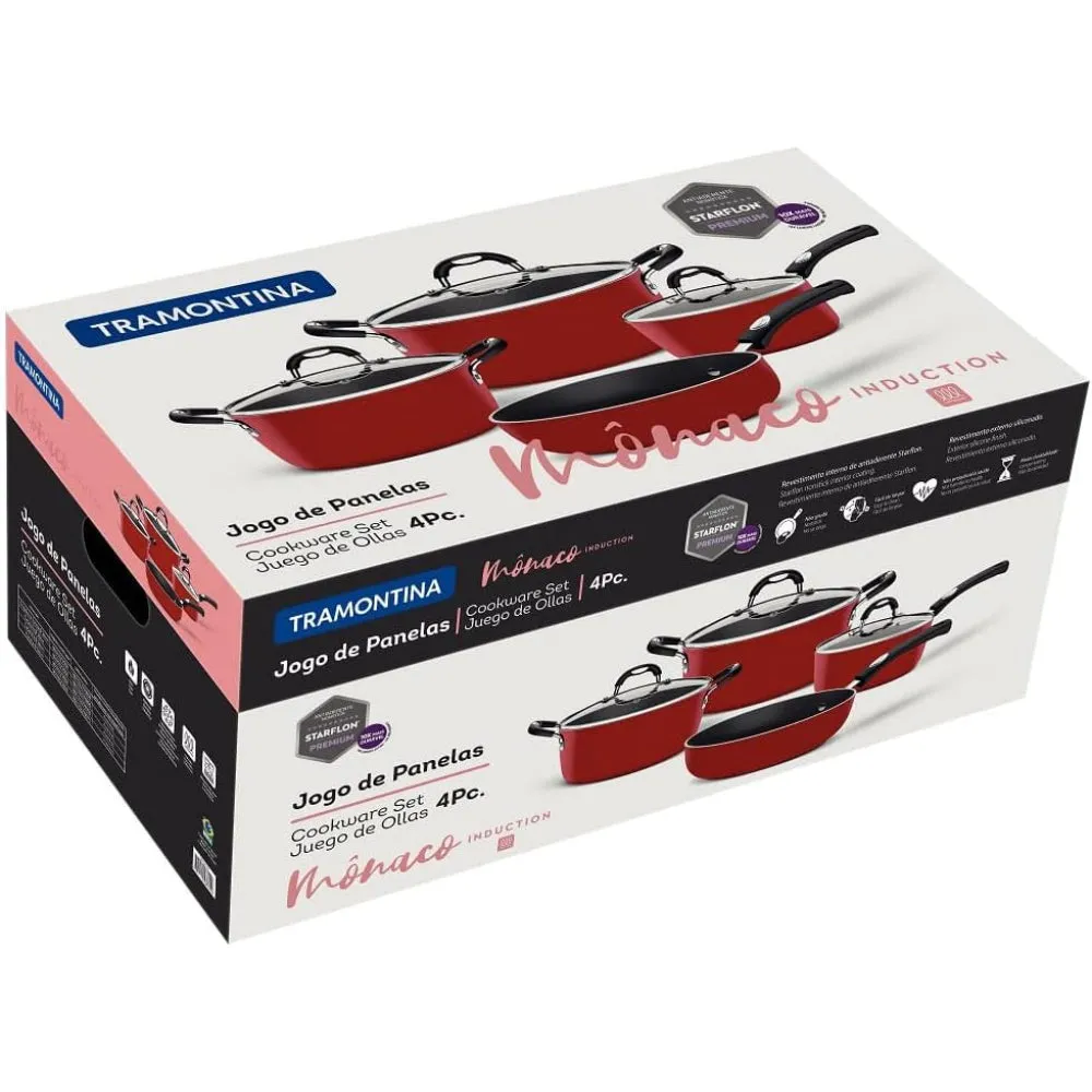 Tramontina Brazil  Monaco Induction 7 Pieces Black Aluminum Cookware Set with Interior and Exterior Starflon Premium PFOA Free Nonstick Coating