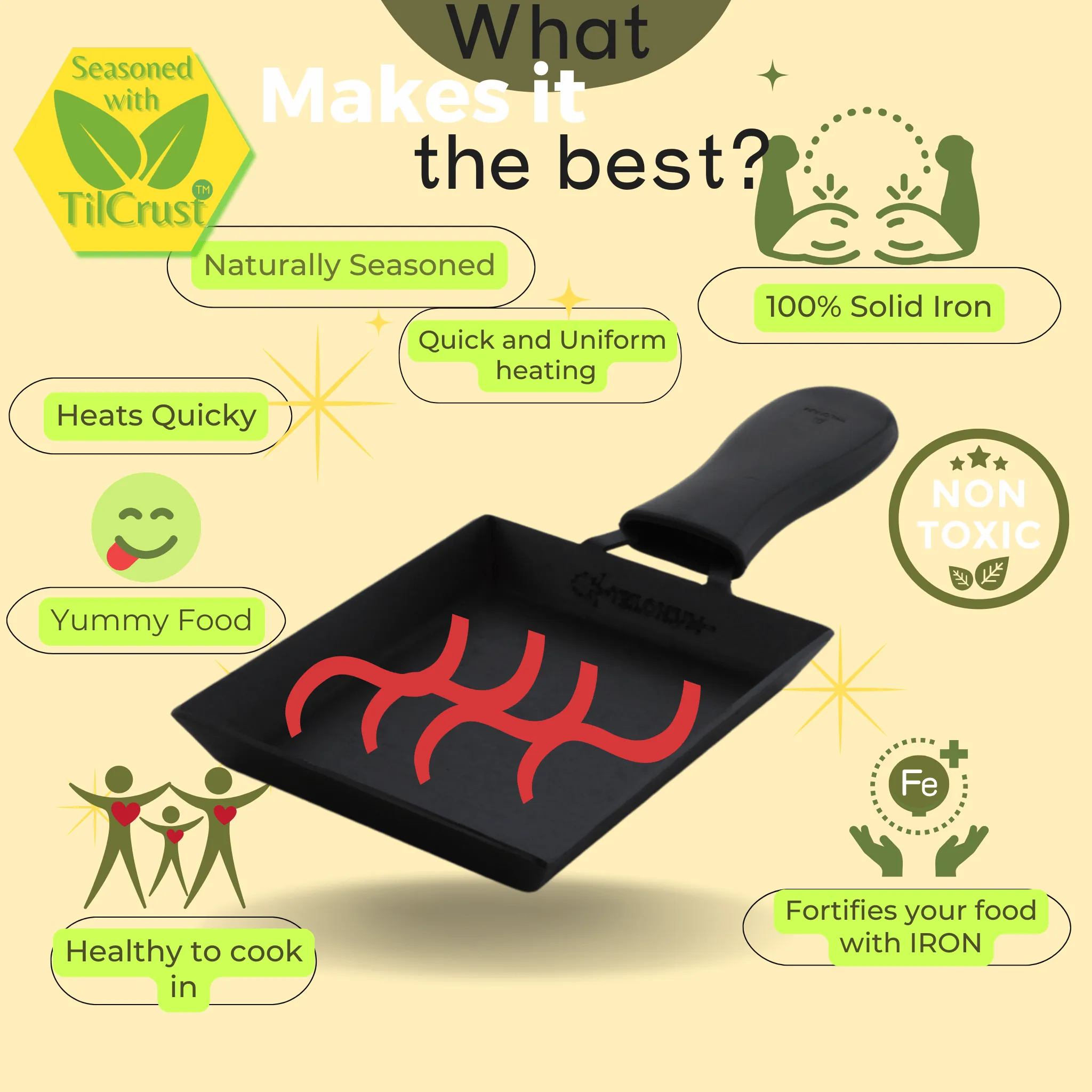Trilonium Triple Seasoned Iron Square Omelette Pan - Japanese Tamagoyaki Egg Pan, 18x15 cm