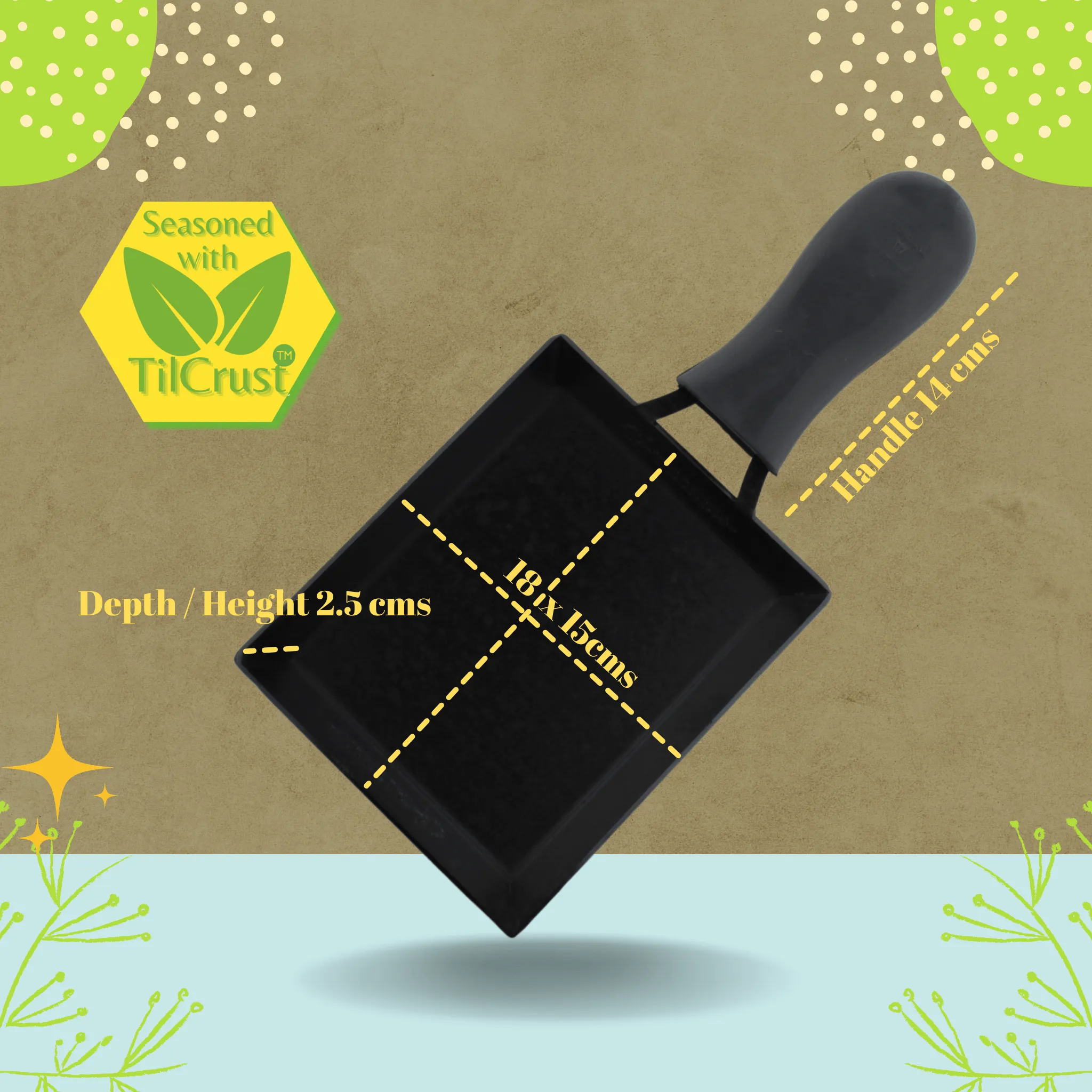 Trilonium Triple Seasoned Iron Square Omelette Pan - Japanese Tamagoyaki Egg Pan, 18x15 cm