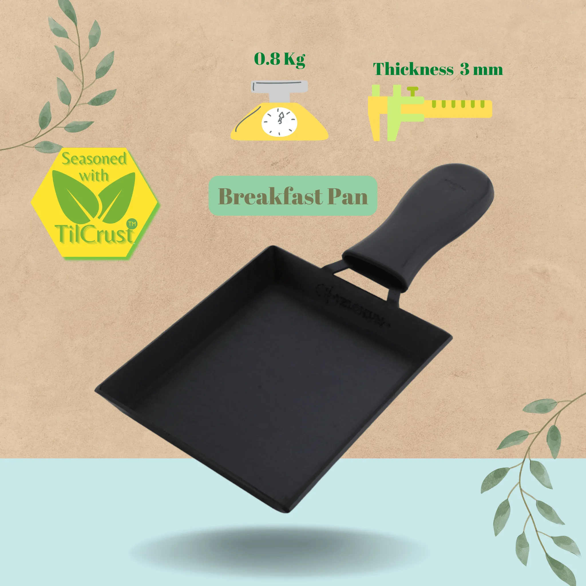Trilonium Triple Seasoned Iron Square Omelette Pan - Japanese Tamagoyaki Egg Pan, 18x15 cm