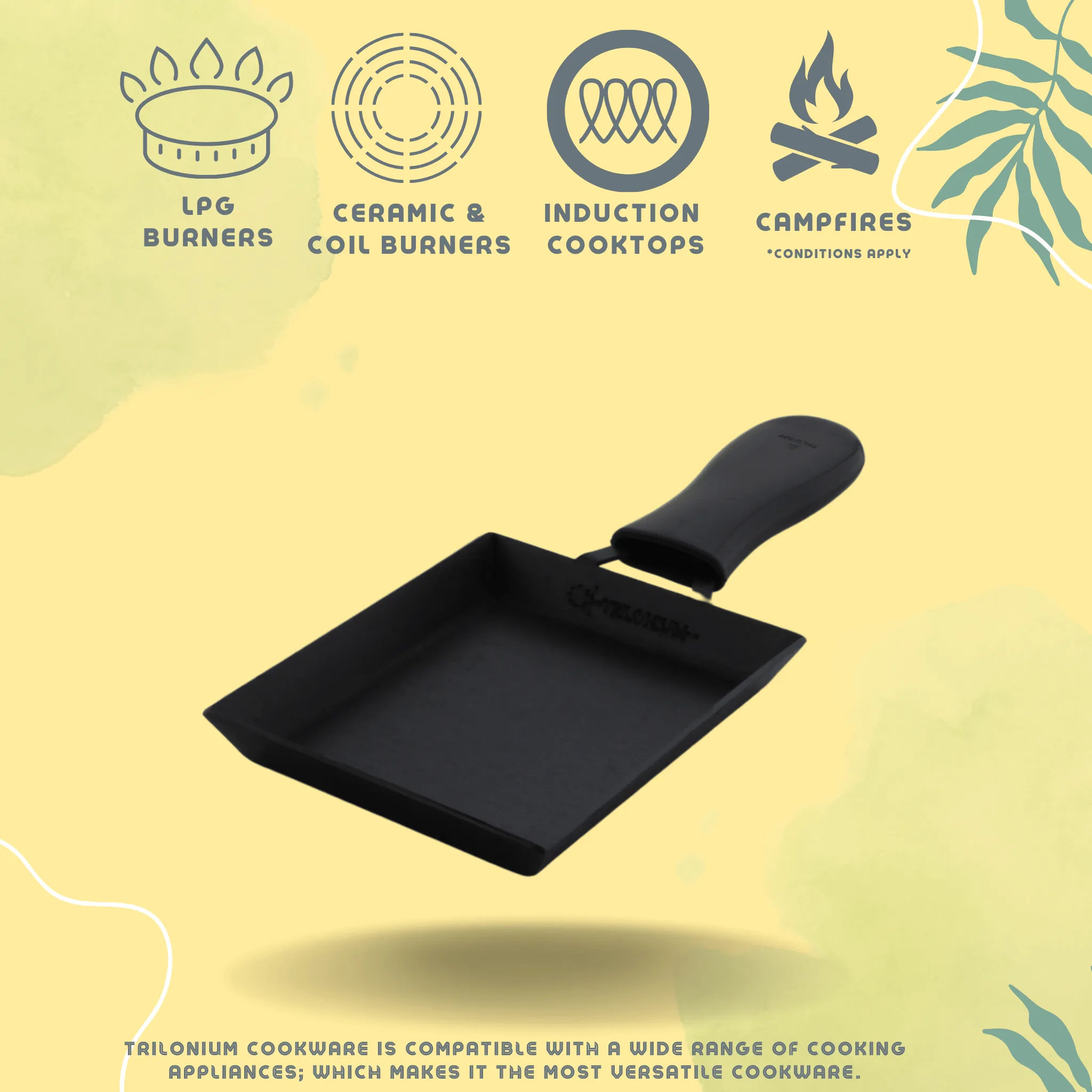 Trilonium Triple Seasoned Iron Square Omelette Pan - Japanese Tamagoyaki Egg Pan, 18x15 cm