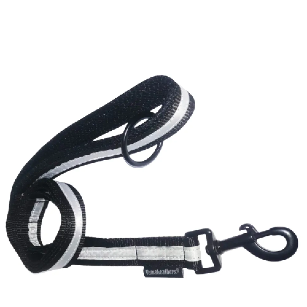 Vama Leathers Soft Durable Nylon Collar and Reflective Soft Handle All Leather Leash for Dogs Combo (Black)