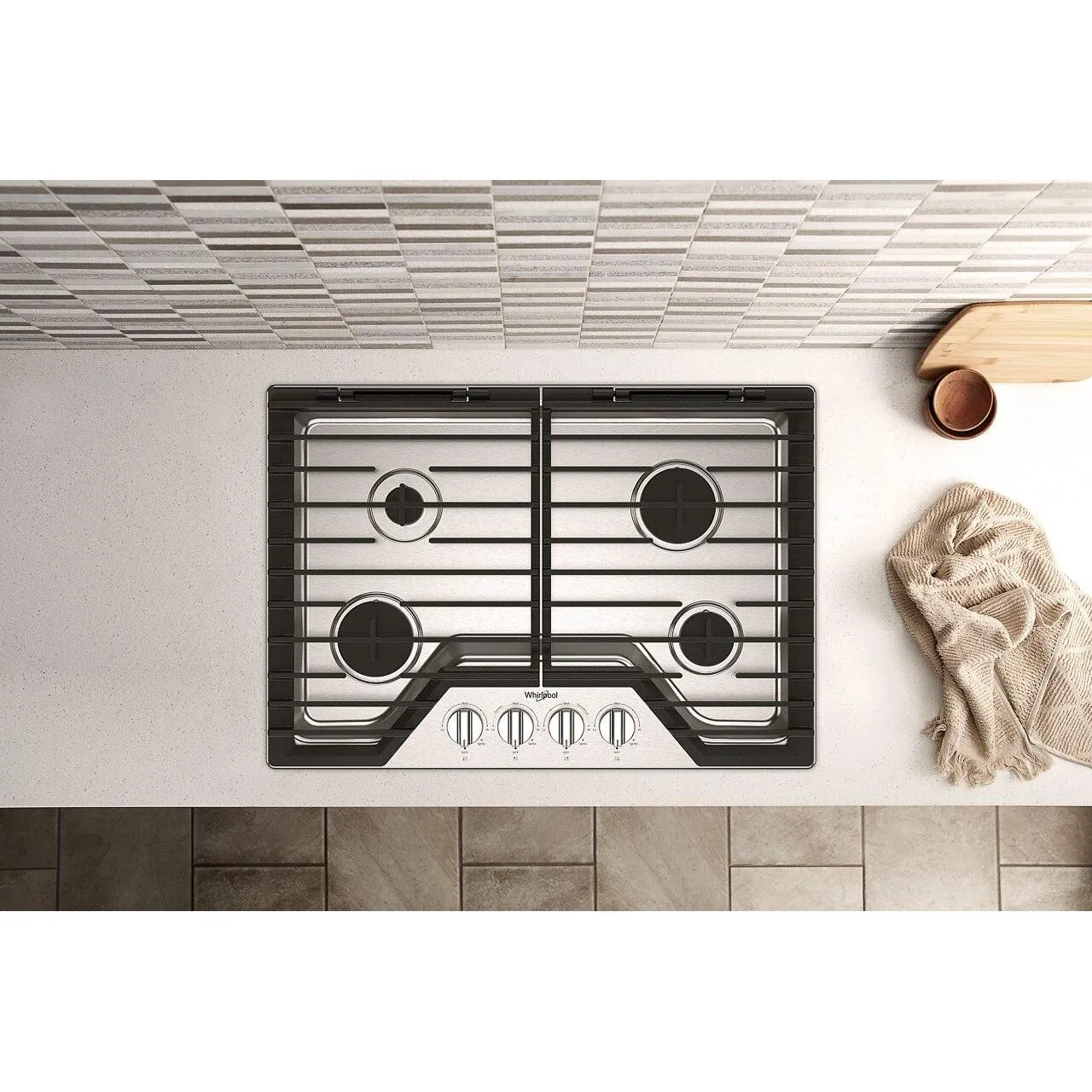 Whirlpool 30-inch Built-in Gas Cooktop with EZ-2-Lift™ Hinged Cast-Iron Grates WCGK5030PS